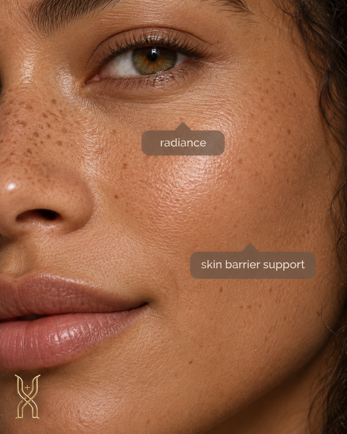 Close-up portrait of a woman showing natural skin texture